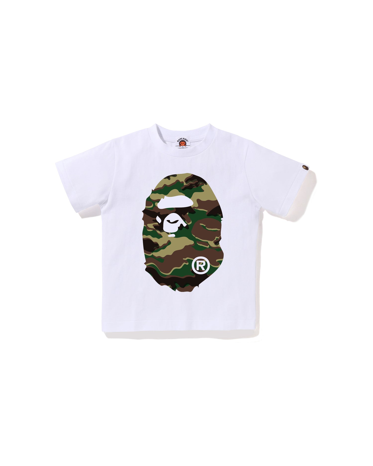 A BATHING APE® Kids Glitch Woodland Camo Big Ape Head Tee | Bape