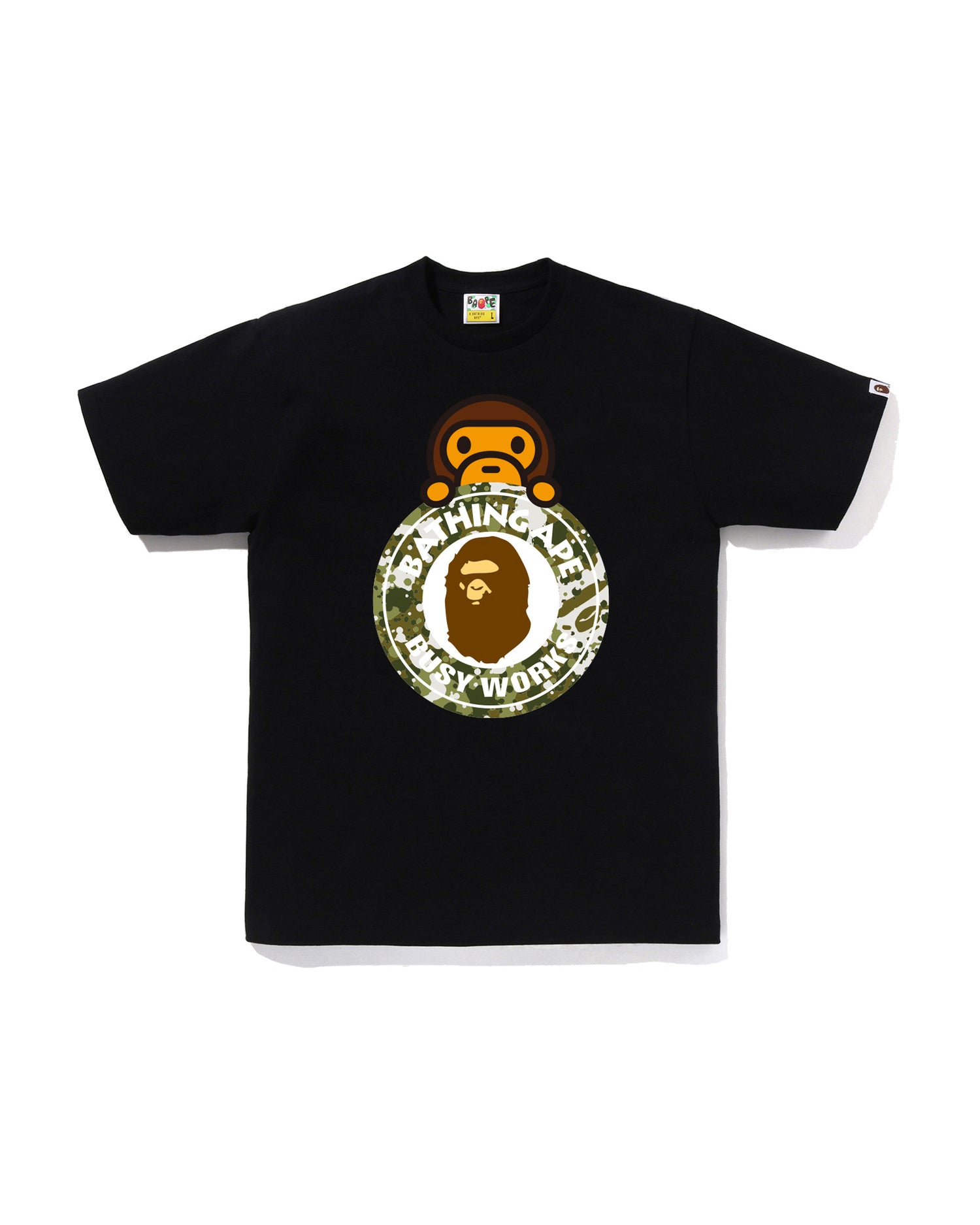 A BATHING APE マイロ柄パッチワーク半袖ロンパース 70 A BATHING APE® Splash Camo Milo on Busy Works Tee | Bape official
