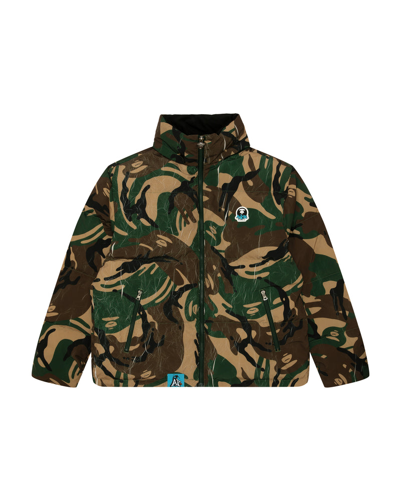 Moonface logo camo hooded puffer jacket1