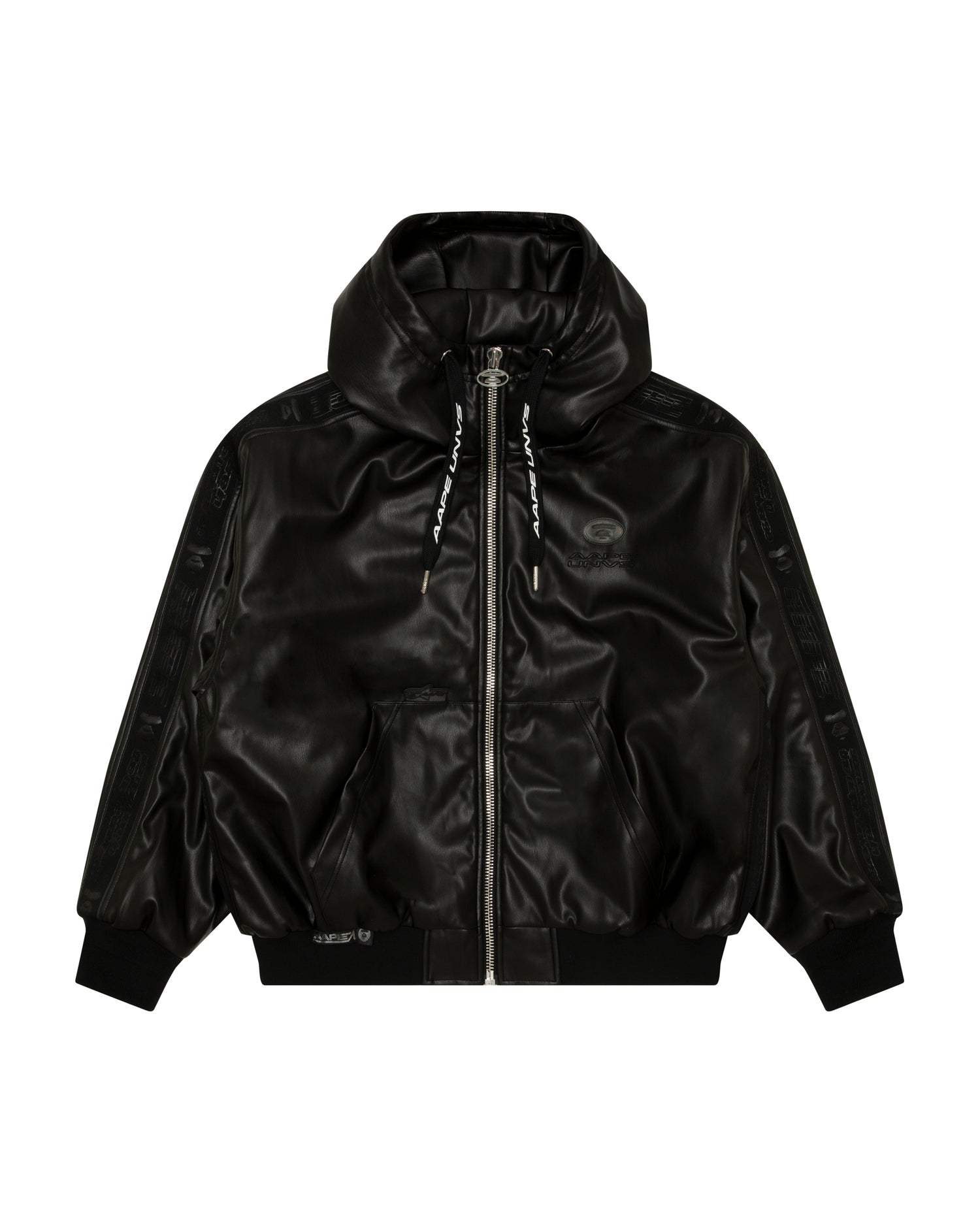 AAPE Moonface logo faux leather hooded jacket | Bape