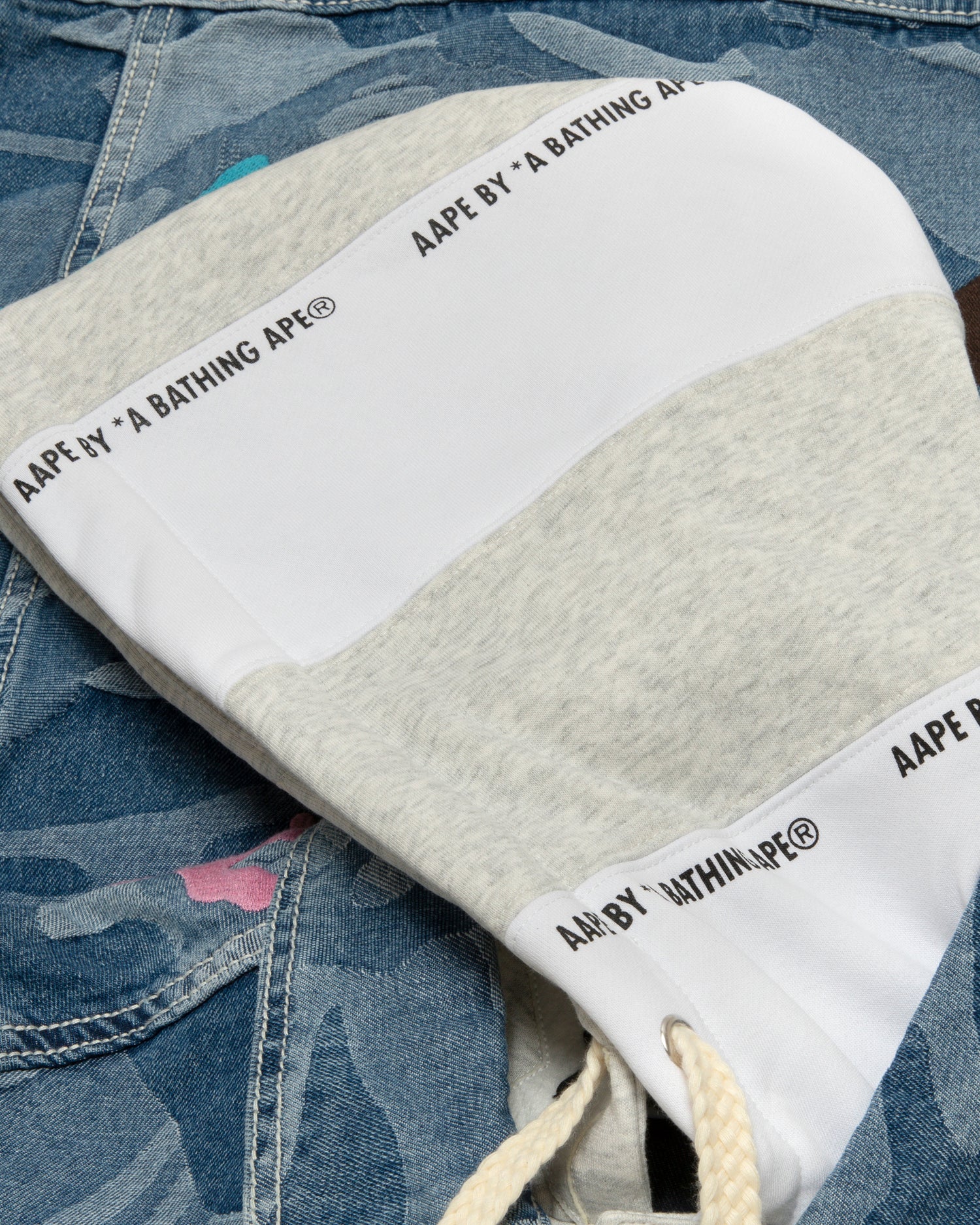 AAPE Moonface logo camo hooded denim jacket | Bape official
