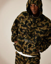 Crinkle Effect 1st Camo Half Zip Hoodie Jacket