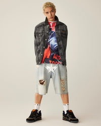 Destroyed STA Relaxed Fit 13oz Denim Shorts