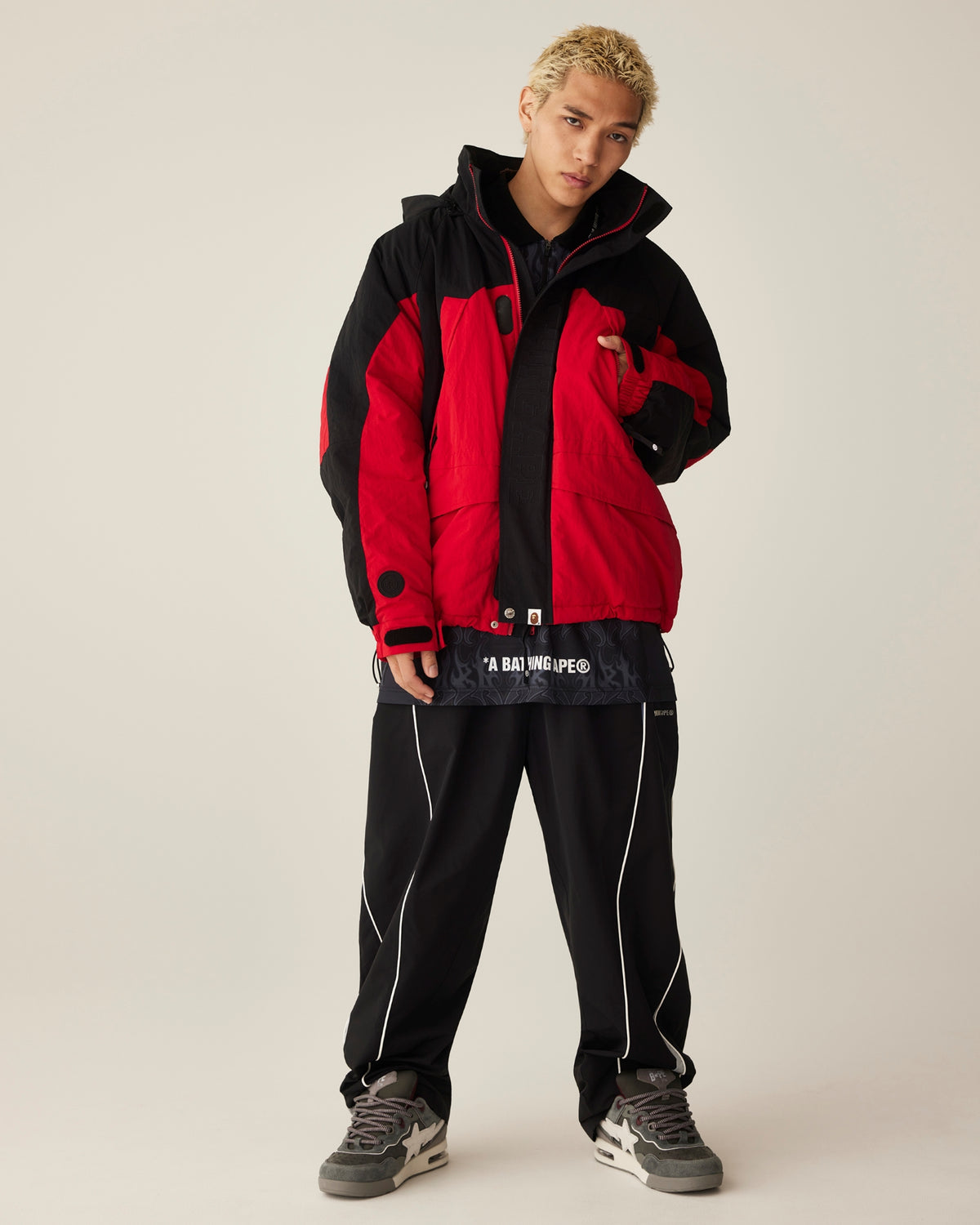Flame Pattern Overall Print Half Zip Relax Fit Polo Shirt