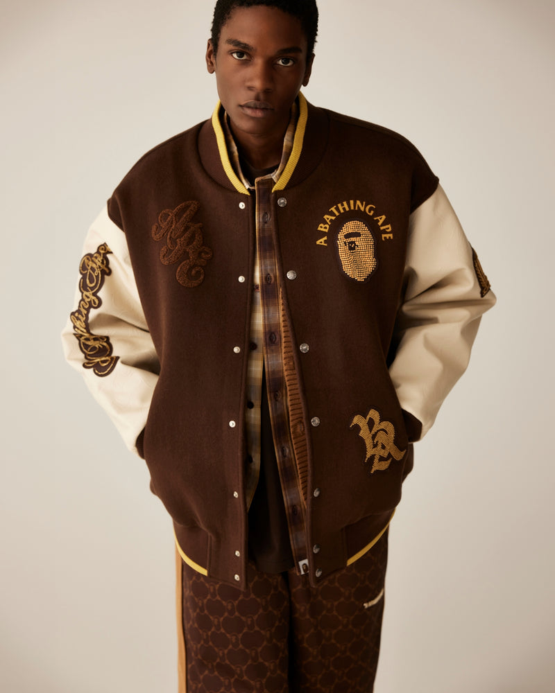 Line Camo Multi Logo Wool Varsity Jacket
