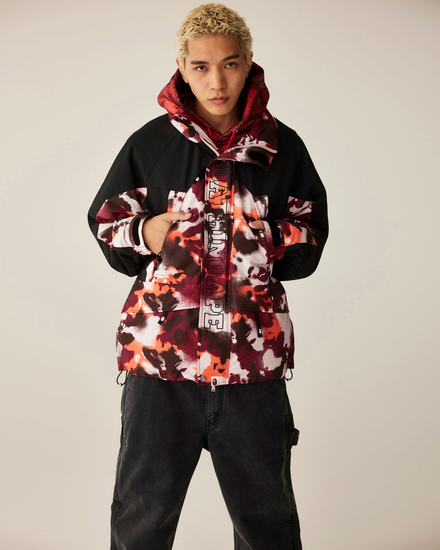 A BATHING APE® Line Camo Jacquard Patched Pocket Garment Dye Work