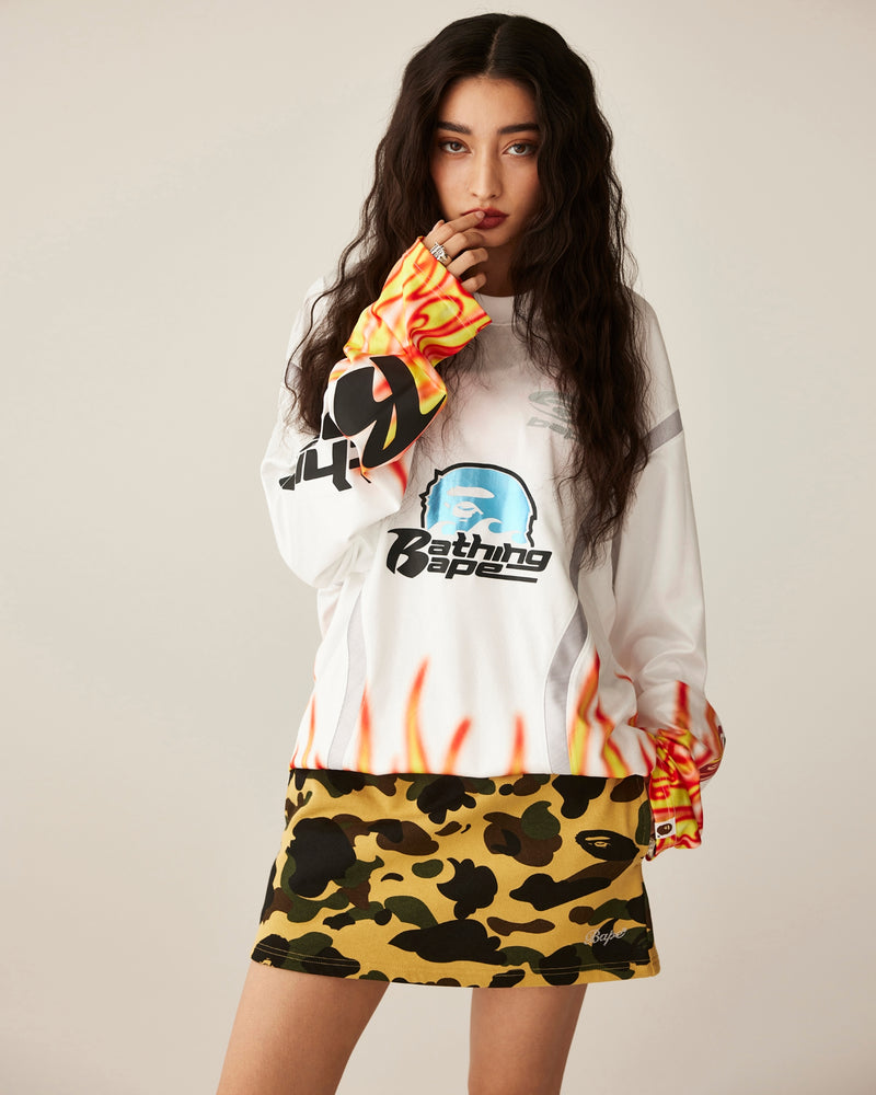 Flame Pattern Multilogo Relaxed Fit Football Jersey